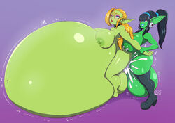 ass breasts cum cum_inflation dragonmanx futa_on_female futanari goblin goblin_futanari humanoid hyper inflation intersex large_breasts makeup pixxy_fizzleclank shamale shortstack stomach_bulge testicles thick_thighs