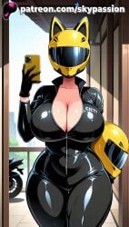 1girls 2025 ai_assisted ai_generated animal_ear_headwear animal_ears animal_helmet anime artist_name big_breasts big_chest biker_clothes biker_girl black_bodysuit black_gloves bodysuit breasts bust busty cat_ear_helmet cat_ears cellphone cellphone_picture celty_sturluson chest cleavage clothed_female covered_face durarara!! female female_focus female_only gloves helmet hi_res high_quality high_resolution highres holding_phone large_breasts motorcycle motorcycle_helmet motorcycle_suit patreon patreon_username phone selfie skypassion smartphone solo stable_diffusion visor watermark yellow_helmet