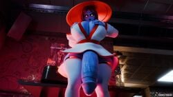 3d alien alien_girl alien_humanoid asian_clothing big_ass big_balls big_breasts big_penis black_lipstick blue_body blue_skin breasts_bigger_than_head bysamzan ceraph_keilah fingerless_gloves freckles freckles_on_face futa_only futanari groping groping_breasts groping_self japanese_clothes kemono lipstick long_sleeves red_eyes red_hair short_hair solo solo_focus tau tau_(bysamzan) thick_thighs thighhighs tonka_kryga view_from_below warhammer_(franchise) warhammer_40k wide_hips