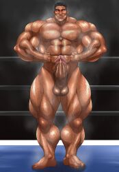 balls bara big_penis body_hair boner erection hitenmaru male male_only muscles muscular musk nude penis solo solo_male sweat sweating