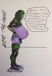 armor ass bodysuit english_text female full_body helmet long_hair mass_effect ponytail pregnant pregnant_futa quarian roller_skates science_fiction solo standing tagme zero-thl