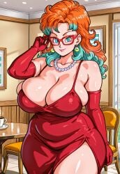 1girls ai_generated alternate_version_available bbw belly big_belly big_breasts blush bottom_heavy breasts bulma_briefs chubby chubby_cheeks chubby_female curly_hair dragon_ball dragon_ball_z ear_piercing earrings elbow_gloves fat female fusion glaring glasses gloves hips huge_breasts huge_thighs idasam jewelry lipstick milf nipples orange_hair overweight panties pearl_necklace plump potara_earrings potara_fusion red_glasses red_lipstick thick_thighs thighs voluptuous wide_hips