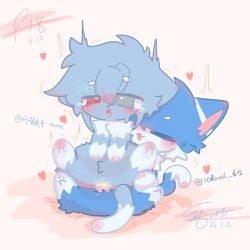 anthro blue_fur blush blush_lines blushing crying crying_with_eyes_open cub cum cum_in_ass drooling furry gay_sex green_eyes hi_res male male/male male_cub male_only red_eyes tagme tears tiny_penis