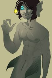 1boy 1monster 3_eyes 4_fingers abs blue_eyes brown_hair closed_mouth color colored dark_brown_hair digital digital_drawing digital_drawing_(artwork) digital_media digital_media_(artwork) ear_fins eye_visible_through_hair eyebrows_visible_through_hair fins fish_humanoid fully_naked fully_nude genital_slit grey_skin humanoid lure_(anatomy) male male_focus male_nipples male_only merfolk merman monster morningstaramai mouth_closed multi_eye naked nipples no_clothes no_pupils non-human nonhuman nude one_color_background pressure_(roblox) roblox roblox_game sebastian_solace short_hair simple_background slit solo solo_focus solo_male