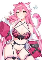 1girls 2d 2d_(artwork) alternate_costume animal_ears animal_print animal_tail big_breasts blush bra breasts fanart fanart_from_twitter female female_focus female_only front_view hayate_fish high_resolution highres hololive hololive_english hololive_english_-justice- hourglass_figure light-skinned_female light_skin lingerie long_hair looking_at_viewer panther_ears panther_girl panther_tail pink_bra pink_hair pink_lingerie pink_thong raora_panthera sexy simple_background slim_girl smiling smiling_at_viewer solo solo_female solo_focus standing thong virtual_youtuber vtuber vtuberfanart white_background yellow_eyes young younger_female