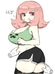 ! 1girls angry angry_expression angry_face annoyed annoyed_expression annoyed_face artist_request belly big_ass big_breasts big_butt breasts chubby chubby_female creeper_face danganronpa danganronpa_2:_goodbye_despair gamer_girl hair_ornament minecraft nanami_chiaki pink_eyes pink_hair short_hair shorts thick thick_hips thick_legs thick_thighs thighhighs thighs touching_ass touching_belly touching_stomach touching_thigh touching_thighs