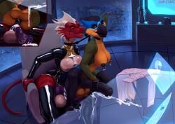 anal animal_genitalia animal_penis anthro avian balls beak big_balls bird black_nipples bodily_fluids breasts city city_background claws clothing collar collar_pull coraciiform cum cum_in_ass cum_inside cum_on_table cutaway dragon duo equine_genitalia equine_penis exposed_breasts feathers feet flaccid foot_on_table furniture genital_fluids genitals goatesque gynomorph herm hi_res hybrid_genitalia hybrid_penis intersex intersex/intersex intersex_penetrating knot knotted_equine_penis knotted_penis latex latex_clothing motmot mythological_creature mythological_scalie mythology nipple_piercing nipples penetration penis piercing power_bottom pussy_tape scalie science_fiction seljhet sheath table talons tape thorphax toe_claws toes trinidad_motmot