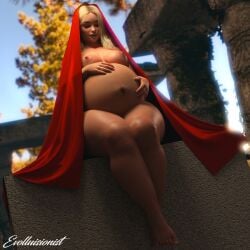 1girls 3d belly big_belly big_breasts blonde_hair breasts evolluisionist female light-skinned_female light_skin nipples pregnant solo