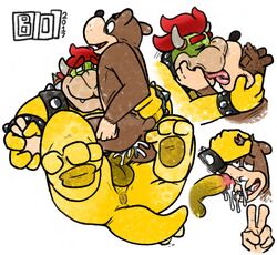 2boys anal anal_sex anus balls banjo-kazooie banjo_(banjo-kazooie) bara bear bowser bowserboy101 crossover cum cum_on_face duo french_kissing gay gay_anal gay_blowjob gay_kissing gesture kissing koopa male male_only mammal mario_(series) nintendo penetration penis scalie v video_games yaoi