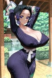 1girls ai_generated breasts erect_nipples erect_nipples_under_clothes female huge_ass huge_breasts kochou_shinobu mature_female narrow_waist necklace scenery