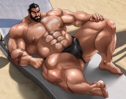 balls bara beard big_muscles body_hair boner bulge erection erection_under_clothes facial_hair final_fantasy final_fantasy_vii heidegger hitenmaru male male_only muscles muscular penis solo solo_male sweat sweating