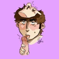 annoyed annoyed_expression beatles_reference blowjob cock gay hand_in_hair hand_on_penis john_lennon licking_penis male male_only mop_top paul_mccartney precum precum_drip sweat the_beatles