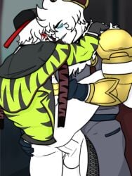 anal anal_insertion anal_sex armor backwards_baseball_cap backwards_cap backwards_hat block_tales blue_eyes cruel_king_(block_tales) gay gay_anal gay_domination gay_sex griefer_(block_tales) holding holding_shoulder jacket_partially_removed king leg_grab leg_held_up leg_hold leg_up partially_clothed red_eyes roblox roblox_game royalty self_upload smug smug_expression smug_face smug_grin smug_smile total_simp white_body white_hair yaoi