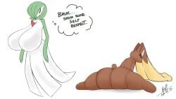 2girls animated animated_gif anthro ass big_ass big_breasts black_sclera bottom_heavy bouncing_ass breasts bubble_butt busty dat_ass fat_ass female female_only gardevoir gif hair_over_one_eye huge_breasts humanoid jiggle jiggling_ass large_ass large_breasts looking_at_another looking_back lopunny massive_breasts notsafe4marcus pokemon pokemon_(species) splits thick_ass thick_thighs thought_bubble twerking white_background wide_hips