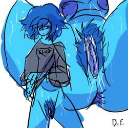 1girls 2025 anus areolae baggy_clothing blue_areola blue_body blue_hair blue_nipples blue_skin breasts cartoon_network drawinecchi female female_only gem_(species) hair_over_one_eye lapis_lazuli_(steven_universe) nipples partially_clothed pubes pubic_hair pussy pussy_juice pussy_lips self_upload signature sketch steven_universe