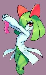 2025 biped blush body_blush bottom_heavy bottomless bottomless_female clothed clothing cute_fangs digital_media_(artwork) dress english_text fangs female front_view full-length_portrait generation_3_pokemon genitals green_body green_hair green_skin grey_background hair hi_res humanoid kirlia looking_at_viewer lovelymobcorp moblovelycorp nintendo not_furry open_mouth open_smile pear-shaped_figure plump_labia pokemon pokemon_(species) portrait pussy pussy_blush red_eyes shaded simple_background smile solo standing teeth text thick_thighs white_body white_skin wide_hips