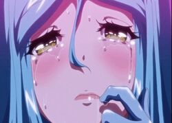 animated blue_gloves blue_hair drooling gloves majuu_jouka_shoujo_utea pleasure_face reibi_tsubaki saliva screencap t-rex_(animation_studio) tears tongue yellow_eyes