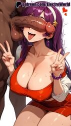1boy 1girls 2025 ai_generated artist_name athena_asamiya breasts bust chest cleavage cock covered_nipples dark-skinned_male dark_skin dick double_v double_w earrings electroworld erection female hairband hi_res high_quality high_resolution highres huge_cock interracial jewelry king_of_fighters large_penis long_hair male_pubic_hair nail_polish nude patreon patreon_username penis penis_awe penis_on_face pubic_hair snk solo_focus stable_diffusion star_(symbol) star_earrings star_hair_ornament straight stray_pubic_hair sweat testicles tongue tongue_out v w watermark
