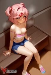 1futa 1girls 2d ai_generated ass bangs barefeet big_ass bra breasts doki_doki_literature_club erection erection_under_clothes erophoenix feet female female_focus full_body futanari looking_at_viewer looking_back natsuki_(doki_doki_literature_club) nude pale_skin pale_skinned_female patreon_username petite petite_body petite_breasts pink_eyes pink_hair small_breasts small_penis smile soles solo solo_female sweat thick thick_thighs toes uncensored young