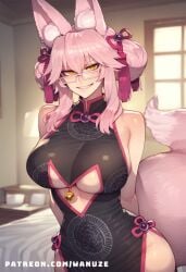 ai_generated big_ass big_breasts big_butt big_thighs blush chinese_clothes fate_(series) fox_ears fox_girl fox_tail glasses huge_ass huge_breasts huge_butt huge_thighs koyanskaya_(chinese_lostbelt_outfit) koyanskaya_(fate) pink_hair wanuze wide_hips yellow_eyes