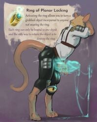anthro balls big_balls bodily_fluids chastity_device clothed clothing genital_fluids genitals hi_res incorporeal leaking_precum magic_item male mammal mouse murid murine nib-roc precum rodent solo