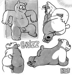 ass balls bear bowserboy101 cartoon_network grizzly_(wbb) grizzly_bear male male_only mammal monochrome penis we_bare_bears