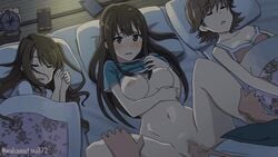 animated bouncing_breasts censored honda_mio idolmaster jiggling_breasts mosaic_censoring round_breasts sex shibuya_rin shimamura_uzuki sleeping stealth_sex tagme vaginal_penetration wakamatsu372