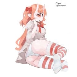 1_eye 1girls cecilia_rosenkreutz clothed clothing cyclops female female_only indie_virtual_youtuber kre_(kreoalt) light-skinned_female light_skin oni oni_female oni_horns orange_eye orange_hair panties simple_background socks solo virtual_youtuber white_background white_panties