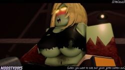 3d areolae ass_eating big_breasts blonde_hair blush breasts cleavage crossover dead_ahead female_focus game green_skin looking_pleasured moosty nipples ripped_clothing roblox roblox_game robloxian tagme those_who_remain witch_(dead_ahead) yellow_eyes zombie zombie_girl