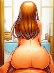 1boy 2025 ai_generated artist_name ass back crazyfishbones female from_behind indoors kunikida_hanamaru long_hair nude straddling straight