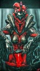 1girls 3d adventure alien alien_girl amonsrule anus ass breasts captura medium_breasts photoshop pussy saryn_(warframe) sitting solo solo_female warframe