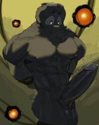 2025 abs absurd_res anthro areola armpit_hair badland balls biceps big_penis biped black_areola black_balls black_body black_eyebrows black_fur black_nipples black_penis black_tail bodily_fluids body_hair clony deltoids empty_eyes erection eyebrows front_view fur genital_fluids genitals glans grey_glans hands_behind_back hi_res humanoid_genitalia humanoid_penis kogito light lighting looking_down male male_anthro mammal muscular muscular_anthro muscular_male navel nipples pecs penis precum shaded short_tail solo standing tail throbbing throbbing_penis vein veiny_penis white_eyes