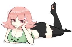 1girls artist_request big_ass big_breasts big_butt breasts cat_paws cat_socks cat_stockings chubby chubby_female creeper_face danganronpa danganronpa_2:_goodbye_despair female female_only gamer_girl hair_ornament laying_down laying_on_stomach melink_(artist) minecraft nanami_chiaki pink_eyes pink_hair short_hair shorts thick thick_hips thick_legs thick_thighs thighhighs thighs