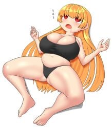 big_belly big_breasts kaori_(splatoon) laying_down legs_apart nobunagapero orange_hair pale_eyes peronattu plump_thighs red_eyes splatoon tired