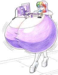 1girls boob_shelf boots bored_expression breasts breasts_bigger_than_body breasts_bigger_than_head chounyuu-tan cleavage cleavage_storage colossal_breasts computer computer_monitor computer_mouse computer_tower female female_focus female_only glasses gloves high_heel_boots hyper hyper_breasts keyboard large_breasts mug multicolored_hair purple_eyes purple_hair rainbow_hair shadowpencil stapler