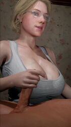 3d animated big_breasts blonde_female blonde_hair bra clothed clothed_female clothed_female_nude_male dead_rising glasses handjob heavy_breathing huge_breasts indoor indoors jessica_mccarney looking_at_partner nude_male short_hair sound sports_bra tagme video white_bra yellowbea