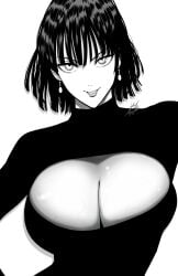 1girls big_breasts black_and_white boob_window clothed clothing female female_focus female_only fubuki_(one-punch_man) hi_res large_breasts light-skinned_female light_skin mostlybluewyatt one-punch_man short_hair solo solo_female