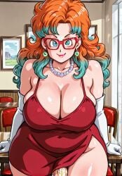1girls ai_generated alternate_version_available bbw belly big_belly big_breasts blush bottom_heavy breasts bulma_briefs chubby chubby_cheeks chubby_female curly_hair dragon_ball dragon_ball_z ear_piercing earrings elbow_gloves fat female fusion glaring glasses gloves hips huge_breasts huge_thighs idasam jewelry lipstick milf nipples orange_hair overweight panties pearl_necklace plump potara_earrings potara_fusion red_glasses red_lipstick thick_thighs thighs voluptuous wide_hips