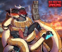 absurd_res anthro balls bandolier bodily_fluids claws clenched_teeth closed_eyes coiling coiling_another coiling_around_body coiling_around_leg cum cum_drip cum_in_ass cum_inside cum_on_penis cum_while_penetrated cumshot curling_toes dragon dripping duo ejaculation feet feral forced foreskin forked_tongue genital_fluids genitals hi_res looking_at_another looking_at_partner looking_down looking_down_at_genitalia male male/male multi_genitalia multi_penis multiple_orgasms mythological_creature mythological_scalie mythology orgasm paws penetration penis pit_viper precum rape rattlesnake rattlesnake_jake redprocyon reptile scalie scared scared_face sex snake teeth tightening toe_claws toes tongue viper xero_(captainscales)