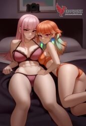 2d 2girls abs ai_generated all_fours ass barefoot big_ass big_breasts bra completely erophoenix feet female female_focus hololive hololive_english hololive_myth jewelry kissing kissing kneeling large_breasts long_hair mori_calliope multiple_girls naked nipples nude orange_hair pale_skinned_female panties patreon_username pink_eyes pink_hair pussy side_braid soles sweat sweating takanashi_kiara take_your_pick thick_thighs thighs toes underwear virtual_youtuber yuri yuri