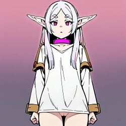 ai_generated collar elf elf_ears elf_female elf_girl empty_eyes female frieren frieren_beyond_journey's_end hypnosis mind_control no_panties open_mouth pink_eyes pussy sousou_no_frieren standing straight white_hair zxcsuxarik3