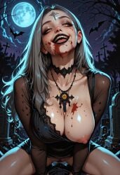 1girls ai_generated big_breasts blood blood_on_face breasts capcom cassandra_(resident_evil) cemetery civitai dark_fantasy erect_nipples ethereal_aura female female_focus female_only goth goth_girl gothic graveyard grey_skin horror horror_(theme) huge_breasts hylian_r34 large_breasts looking_at_viewer male_pov one_breast_out oppai perky_nipples pov resident_evil resident_evil_8 resident_evil_8:_village sadistic sadistic_girl sadistic_smile smile straddling tagme voluptuous voluptuous_female young_looking_female