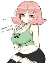 1girls 2d angry angry_expression angry_face annoyed annoyed_expression annoyed_face artist_request big_ass big_breasts big_butt breasts chubby chubby_female creeper_face danganronpa danganronpa_2:_goodbye_despair female gamer_girl hair_ornament minecraft nanami_chiaki pink_eyes pink_hair short_hair shorts thick thick_hips thick_legs thick_thighs thighhighs thighs