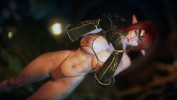 abs areolae armor breasts brown_hair devrabbitxx elf female female_only game_screenshot gauntlets gesture green_eyes huge_breasts large_breasts looking_at_viewer navel nipples pointy_ears revealing_clothes see-through skimpy skyrim solo tagme the_elder_scrolls toned