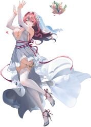 alternate_costume arm_up arms_up azur_lane bare_shoulders blush bouquet breasts bremerton_(azur_lane) bridal_gauntlets bridal_veil bride cg cleavage detached_sleeves dress elbow_gloves female flower full_body garter_straps gloves grey_hair grin hair_between_eyes hair_intakes hair_ornament high_heels huge_breasts jewelry lace-trimmed_thighhighs large_breasts long_hair looking_at_viewer mole_on_breast multicolored_hair official_alternate_costume official_art one_eye_closed pink_eyes pink_hair red_eyes red_hair ring sideboob skindentation sleeveless sleeveless_dress smile solo stairs standing standing_on_one_leg streaked_hair tachi-e teeth thighhighs thighs transparent_background two-tone_hair veil wedding_dress white_dress white_flower white_footwear white_gloves white_thighhighs white_veil