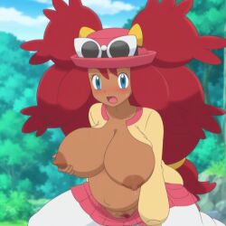 ai_generated big_breasts blue_eyes breasts dark-skinned_female dark_skin female fusion iris_(pokemon) pokemon red_hair serena_(pokemon) serena_(pokemon_games) tagme