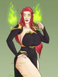 big_breasts big_lips black_clothing black_dress blizzard_entertainment blood_elf bottomless breasts curvy_figure dress earrings elf eyeofcorruption fantasy fel fel_magic female female_focus female_only glowing_eyes green_eyes hair_bun hourglass_figure huge_breasts jewelry large_breasts long_dress long_nails looking_at_viewer magic magic_orb makeup nipple_piercing nipples_visible_through_clothing original_character pale_skin pink_hair pink_lipstick pink_nails pointy_ears pointy_nails purple_skin sharp_nails sheer_clothing sheer_dress smirk thick topless warcraft warlock_(warcraft) wide_hips world_of_warcraft