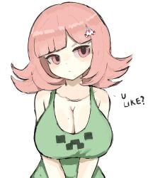 1girls artist_request big_ass big_breasts big_butt boobs_focus breasts breasts_focus chubby chubby_female creeper_face danganronpa danganronpa_2:_goodbye_despair front_view gamer_girl gym gym_clothes gym_clothing gym_shirt gym_shorts hair_ornament nanami_chiaki pink_eyes pink_hair short_hair shorts