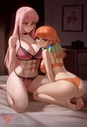 2d 2girls abs ai_generated all_fours ass barefoot big_ass big_breasts bra completely erophoenix feet female female_focus hololive hololive_english hololive_myth jewelry kissing kissing kneeling large_breasts long_hair mori_calliope multiple_girls naked nipples nude orange_hair pale_skinned_female panties patreon_username pink_eyes pink_hair pussy side_braid soles sweat sweating takanashi_kiara take_your_pick thick_thighs thighs toes underwear virtual_youtuber yuri yuri