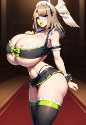 1girls ai_generated areola arm_strap bimbo bimbo_body bimbo_lips bimbofication bimbofied bow breasts breasts_bigger_than_head buttoned_cuffs choker cleavage colored_nails cuffs eunie_(xenoblade) eyeshadow female frills hand_on_own_chest huge_breasts indoors lipstick long_nails maid maid_headdress maid_may mansion massive_breasts microskirt novelai red_carpet ribbon seductive shoulder_strap solo solo_female tgm101_(artist) thick_thighs thighhighs thin_waist thong tube_top underboob wide_hips wooden_floor wrist_cuffs xenoblade_(series) xenoblade_chronicles_(series) xenoblade_chronicles_3